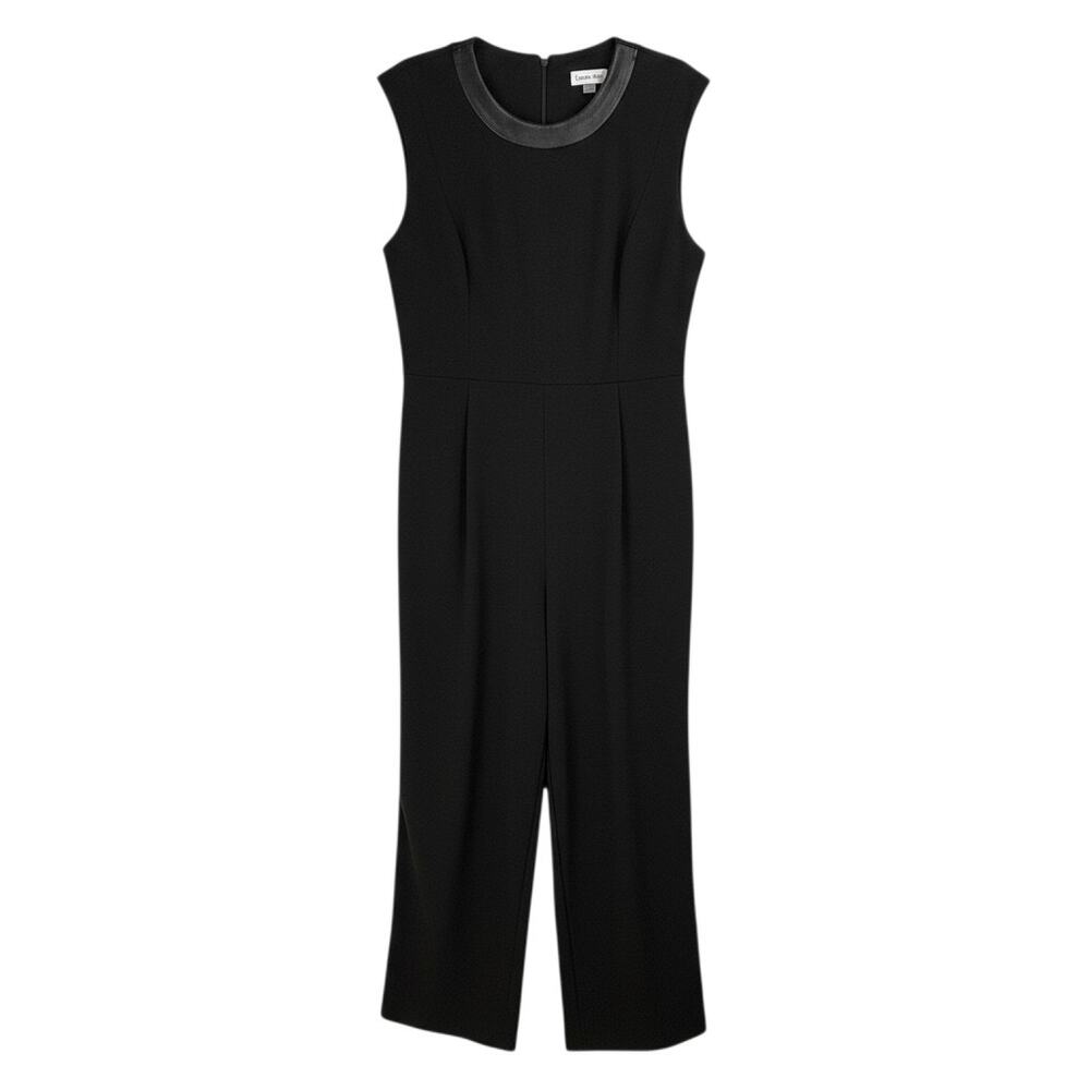 NWT Calvin Klein Women's Size 12 Black Crepe Sleeveless Wide Leg Jumpsuit